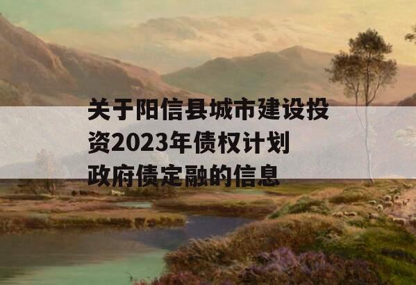 关于阳信县城市建设投资2023年债权计划政府债定融的信息