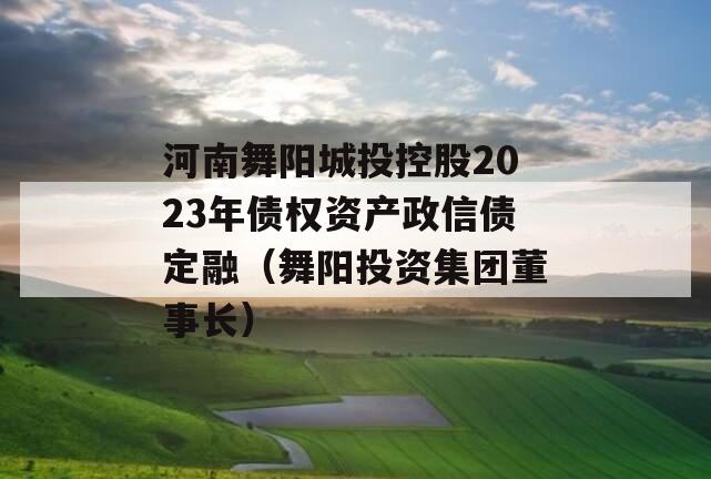 河南舞阳城投控股2023年债权资产政信债定融（舞阳投资集团董事长）